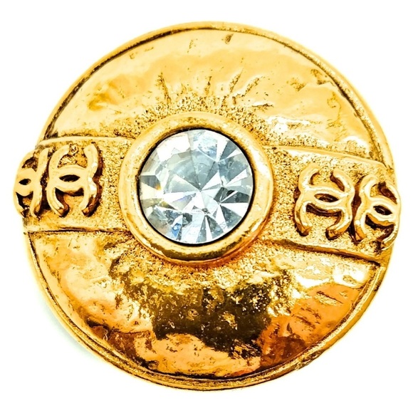 Chanel Vintage Earrings 1984 CC crystal-embellished Gold Plated Clip On - Picture 10 of 13